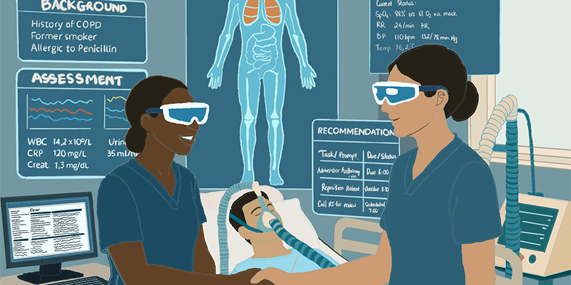 Nurses delivering handover in an ICU room