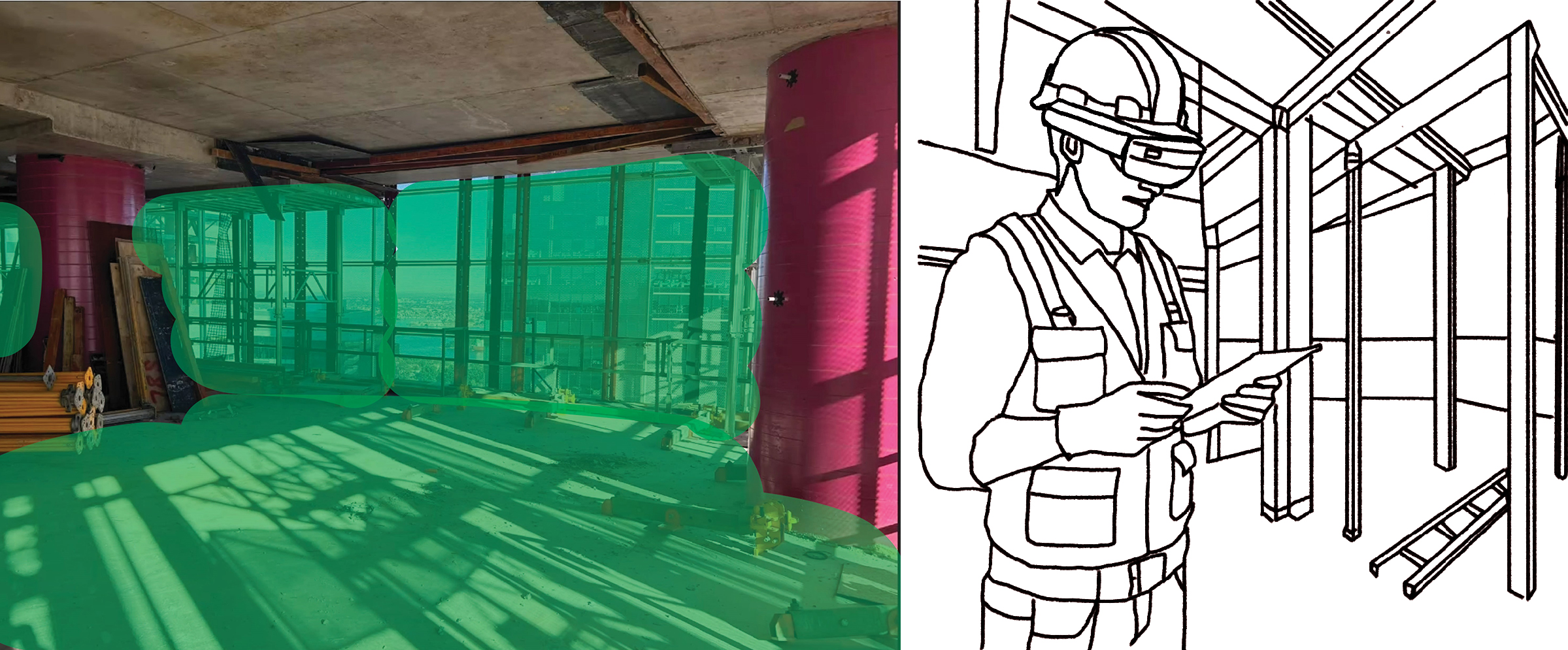 A use case scenario where a worker wears an AR headset to conduct a routine safety inspection.
