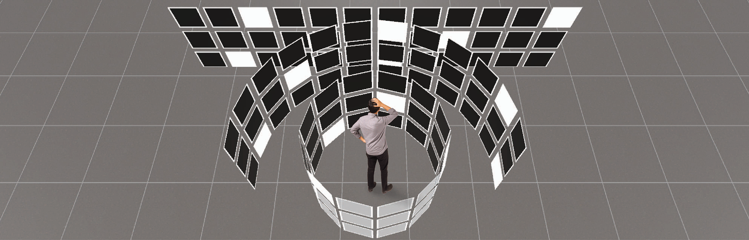 The extensive 3D space surrounding users in immersive environments allows for various display layouts.